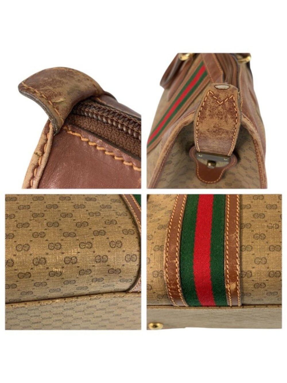 Gucci Vintage Micro GG Sherry Line Brown Boston Bag - Picture 6 of 9